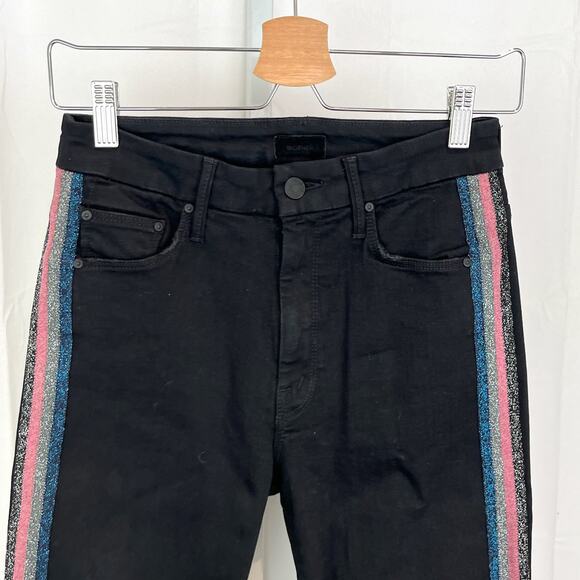 MOTHER  Size 26 High Waisted Looker Ankle Fray Jeans Guilty Glitter Racer Black - Picture 6 of 11